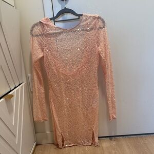 PrettyLittleThing Pink Glitter Backless Dress